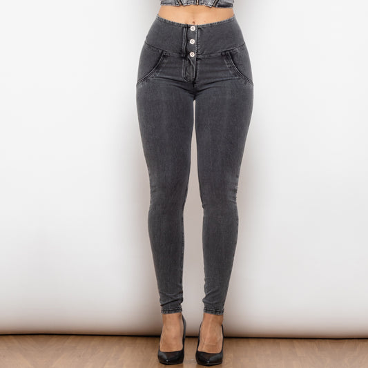 Shascullfites Melody Grey Lift Jeggings Button Up Jeans For Women