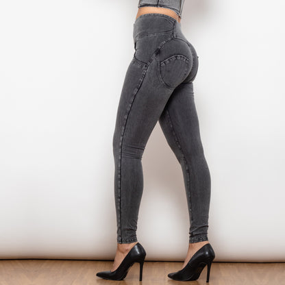 Shascullfites Melody Grey Lift Jeggings Button Up Jeans For Women