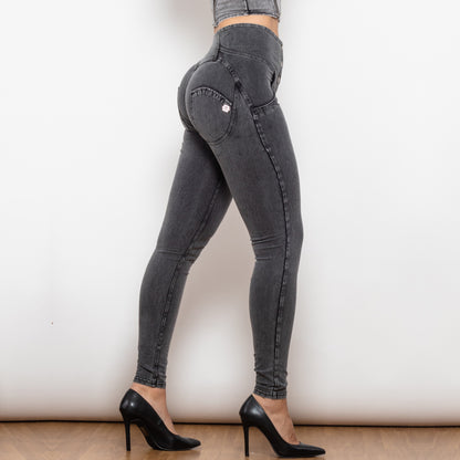 Shascullfites Melody Grey Lift Jeggings Button Up Jeans For Women