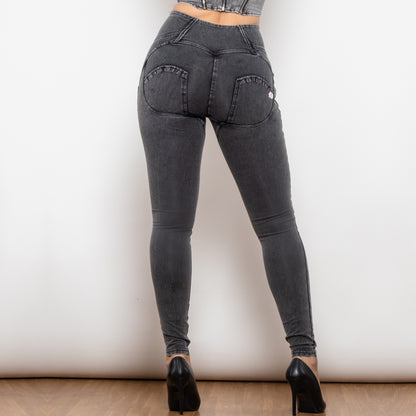 Shascullfites Melody Grey Lift Jeggings Button Up Jeans For Women