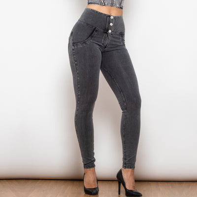 Shascullfites Melody Grey Lift Jeggings Button Up Jeans For Women