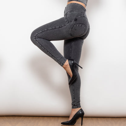 Shascullfites Melody Grey Lift Jeggings Button Up Jeans For Women